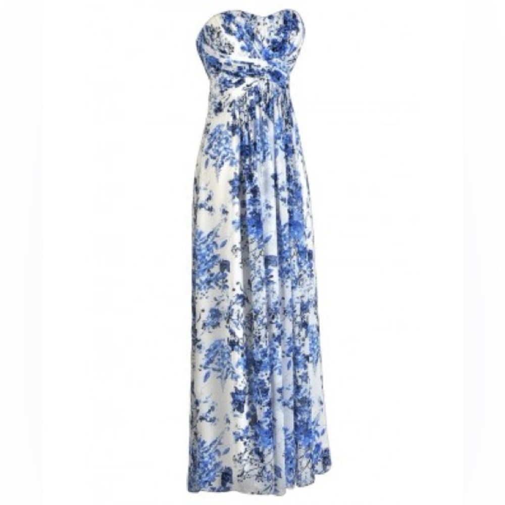Heirloom Porcelain Blue and Ivory Floral Print Maxi Dress